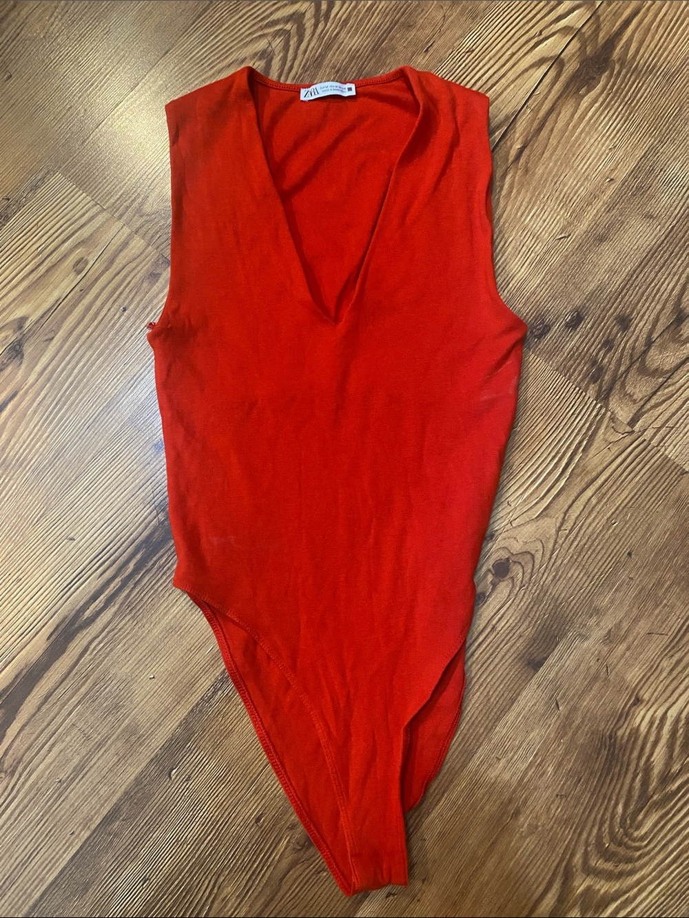 Zara Red Sleeveless V-Neck Bodysuit